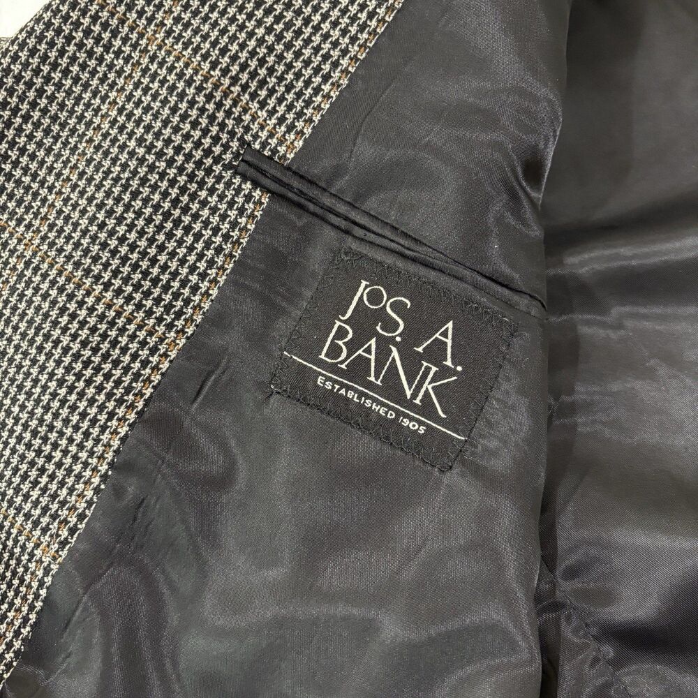 Jos A Bank Houndstooth Silk Wool Gray Blazer Men 42R Sport Coat Old Money Career - Picture 6 of 11
